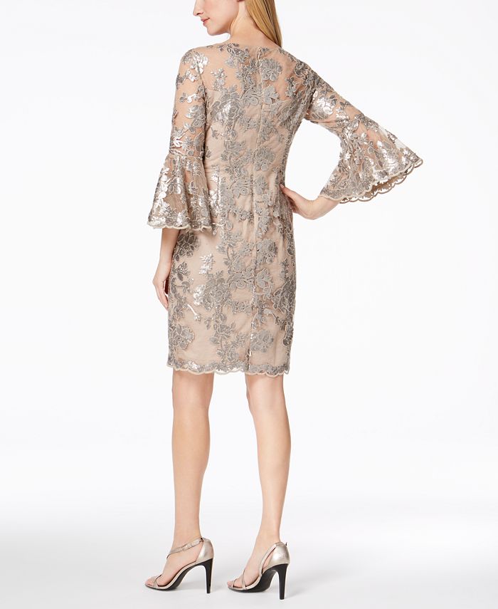 Calvin Klein Sequined Lace Bell-Sleeve Dress - Macy's