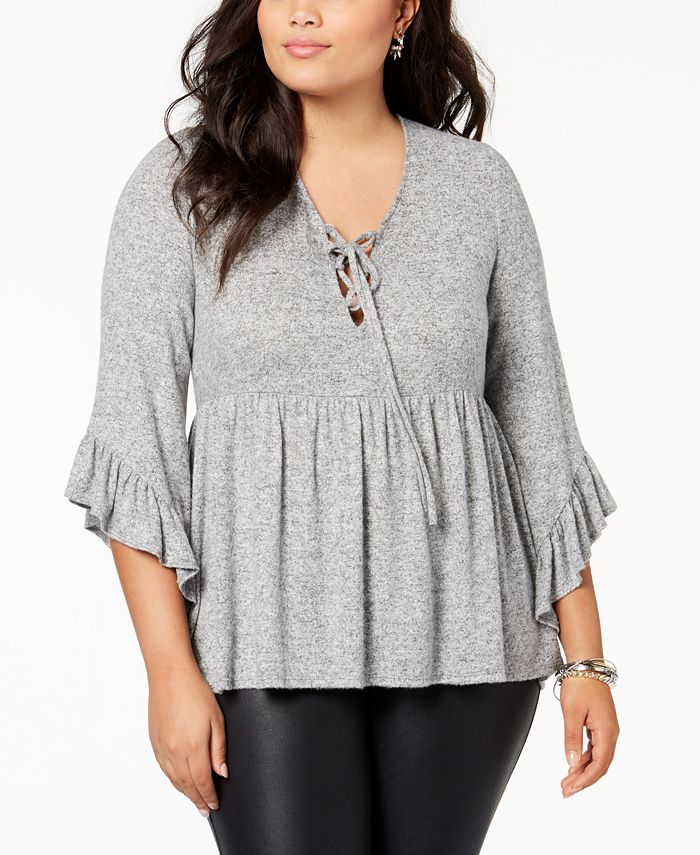 Soprano Trendy Plus Size LaceUp Babydoll Sweater Macy's