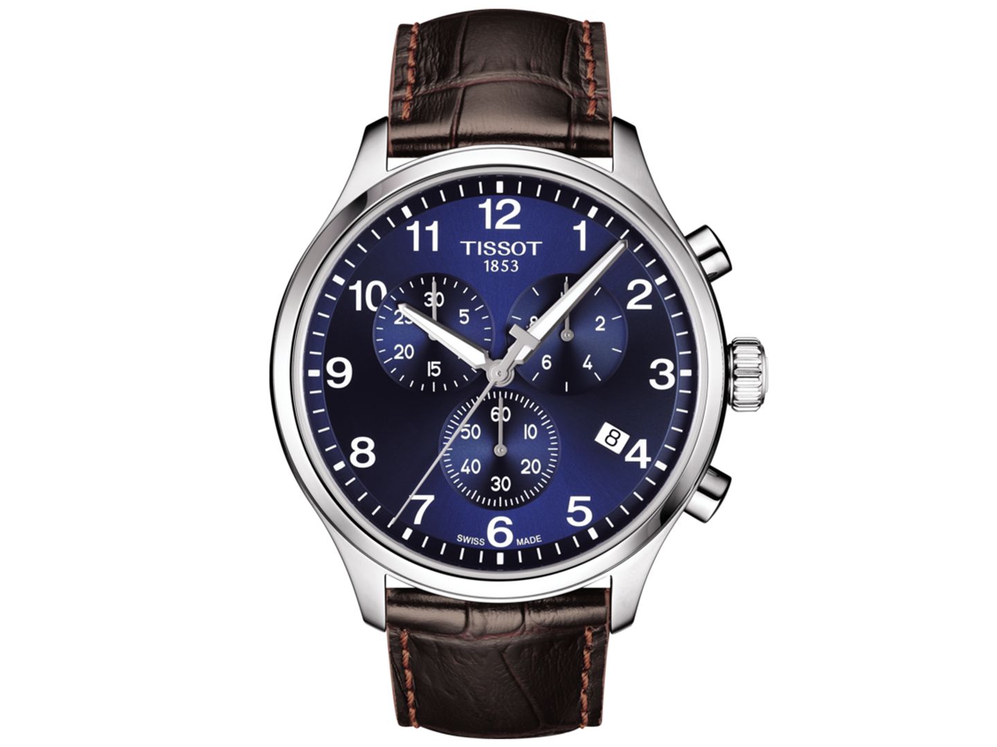 Мужской хронограф Tissot Chrono XL Classic T-Sport с коричневым кожаным ремешком, 45 мм, цвет: Коричневый / Синий — фото 1