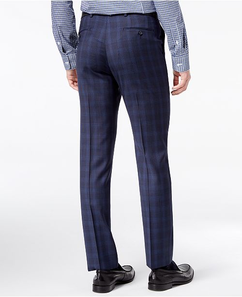 DKNY CLOSEOUT! Men's Modern-Fit Stretch Blue Plaid Suit Pants - Pants ...