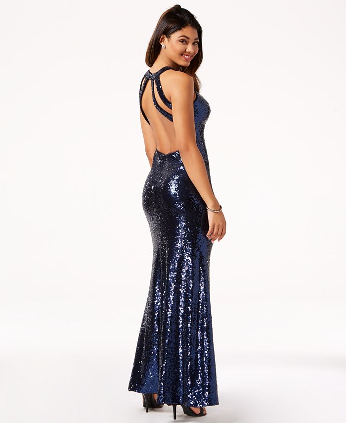 Morgan & Company Juniors' Sequined Open-Back Gown - Macy's