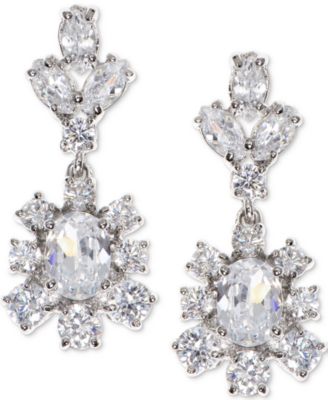 Marchesa - Silver-Tone Crystal Cluster Drop Earrings
