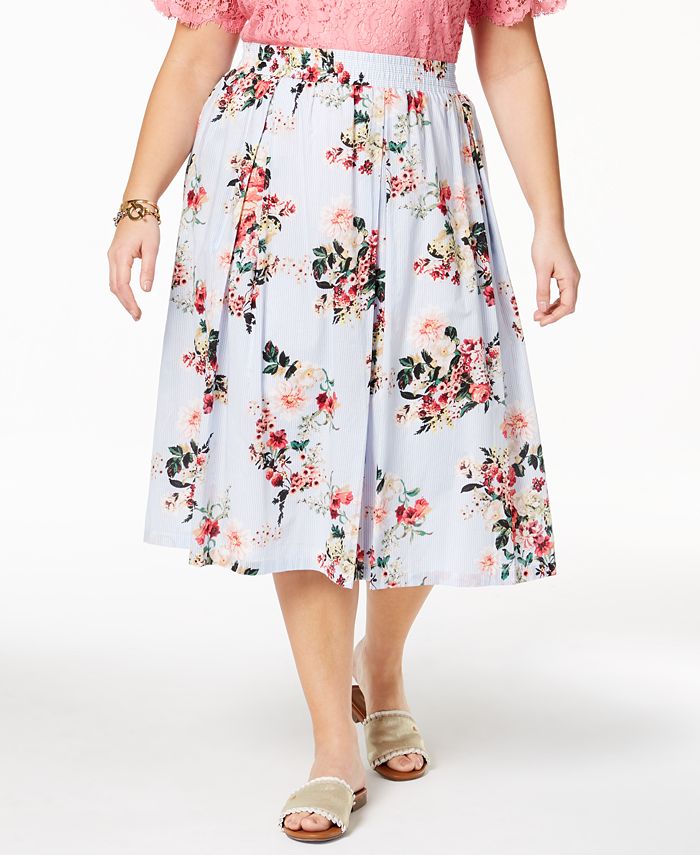 Tommy Hilfiger Plus Size Cotton Floral-Print Skirt, Created for Macy's ...