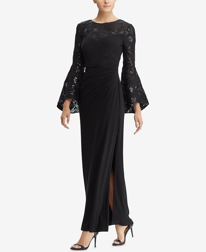 Ralph Lauren Womens Floral Embroidered Gown Dress