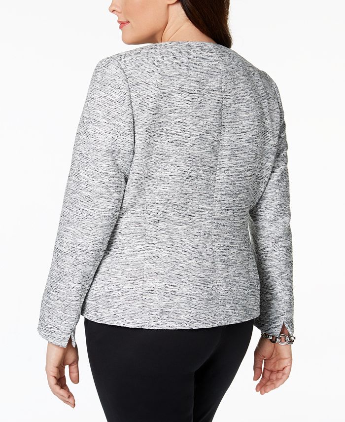 Anne Klein Plus Size Collarless Tweed Blazer - Macy's