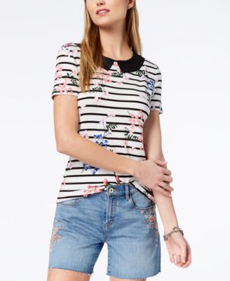 Tommy Hilfiger - Floral-Stripe Faux-Collar Top