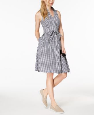 Maison Jules Sleeveless Gingham Tie-Waist Dress, Created for Macy's ...
