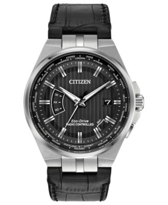 Citizen - Men's World Perpetual A-T Black Leather Strap Watch 42mm