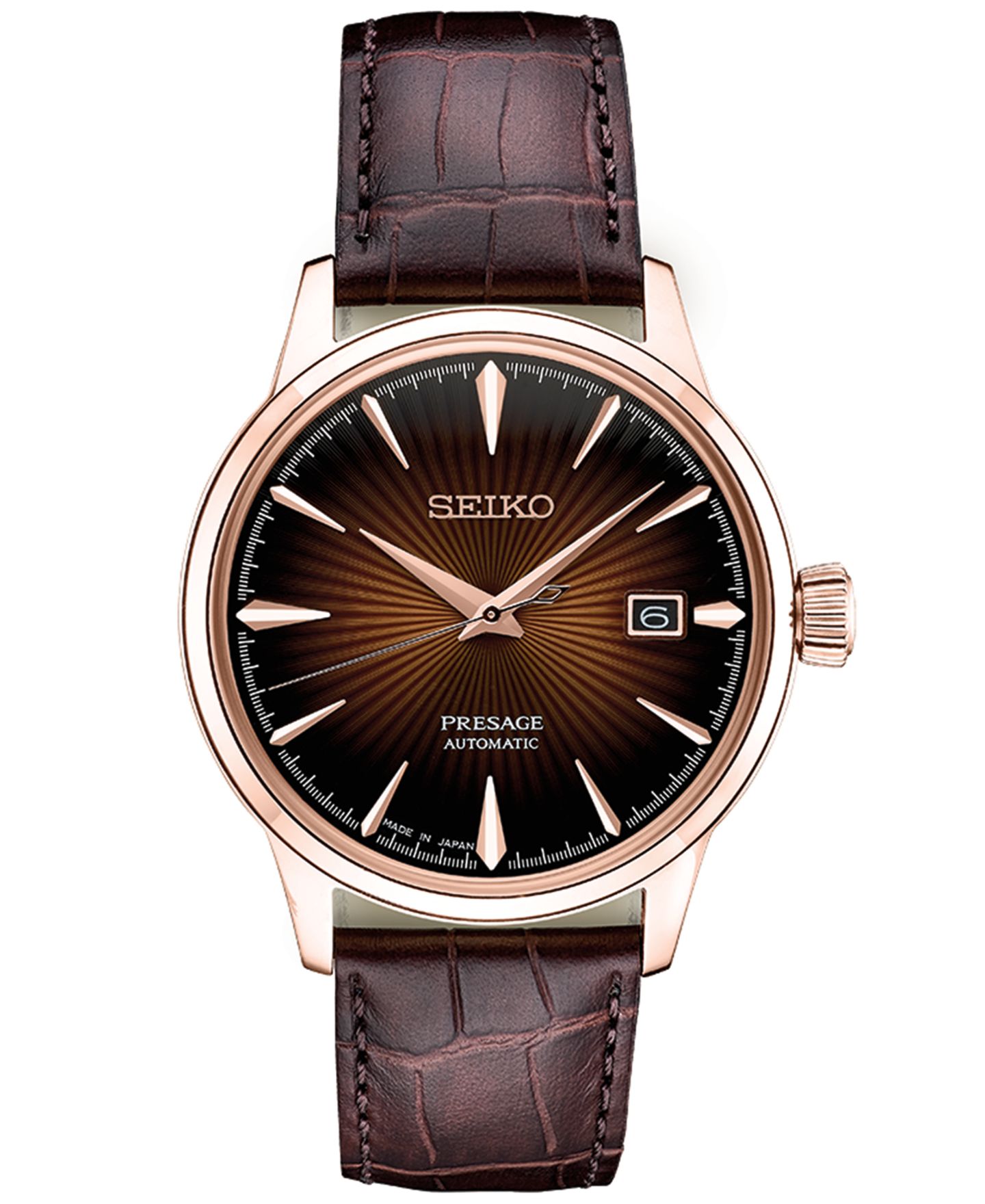 Мужские часы Seiko Automatic Presage Brown Leather Strap Watch 40.5mm — фото 1