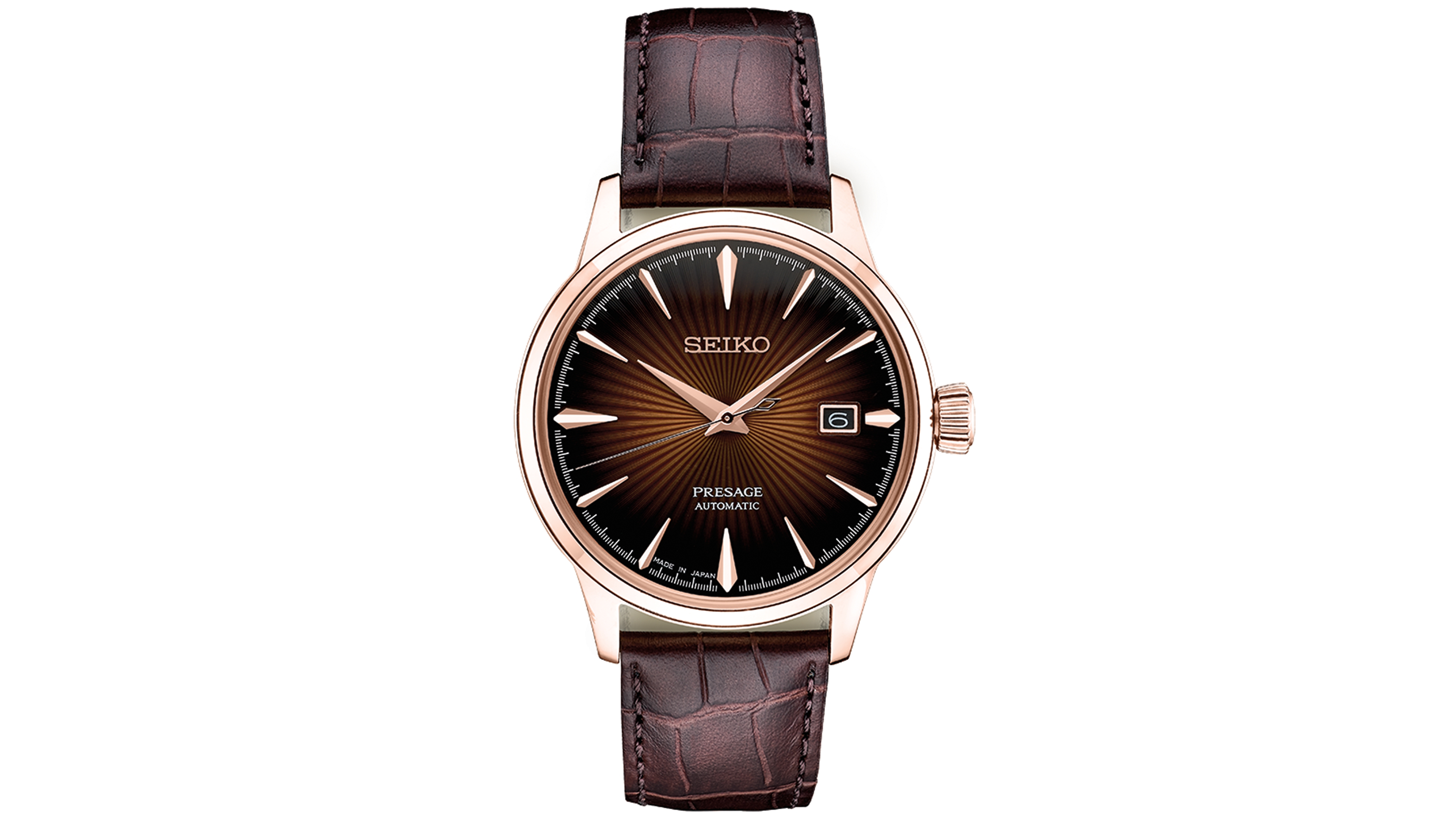 Seiko Men's Automatic Presage Brown Leather Strap Watch 40.5mm