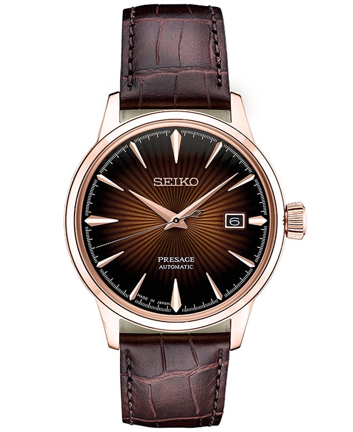 Seiko Men's Automatic Presage Brown Leather Strap Watch  & Reviews -  All Watches - Jewelry & Watches - Macy's