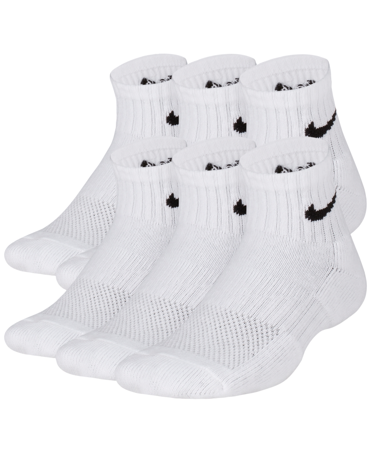 Big Kids' Cushioned Ankle Socks, 6 Pairs - White