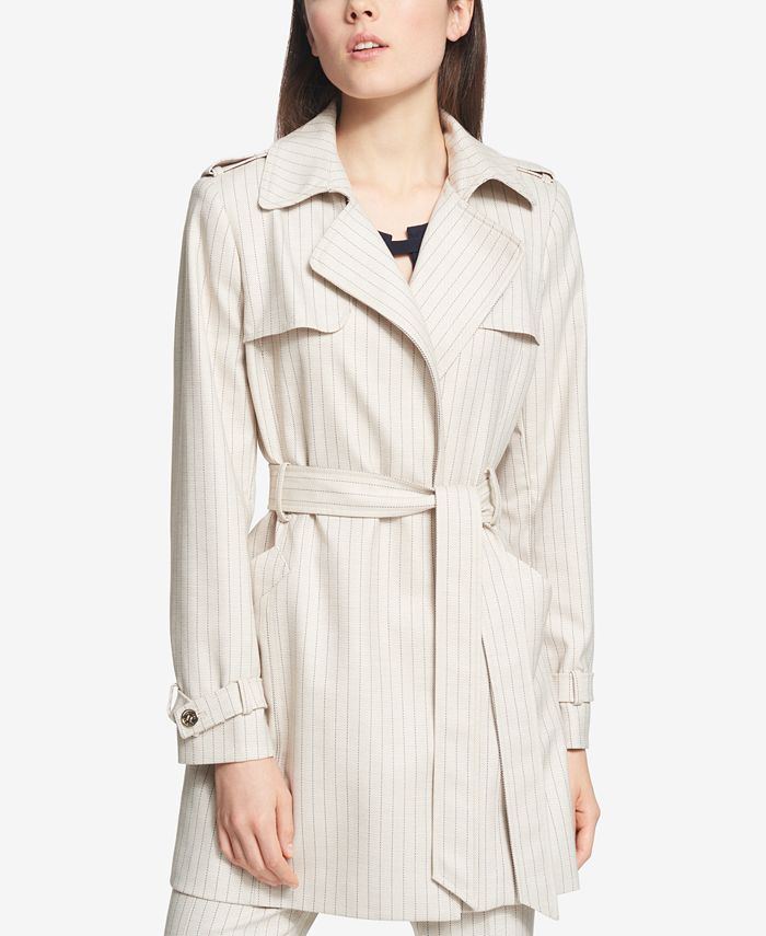 Tommy Hilfiger Pinstriped Trench Coat - Macy\'s