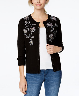 Charter Club Petite Embroidered Beaded Cardigan, Created for Macy's ...