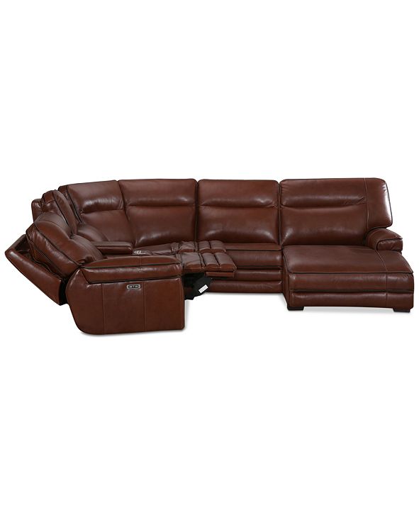Furniture CLOSEOUT! Myars 6Pc. Leather Chaise Sectional Sofa With 2 Power Recliners, Power