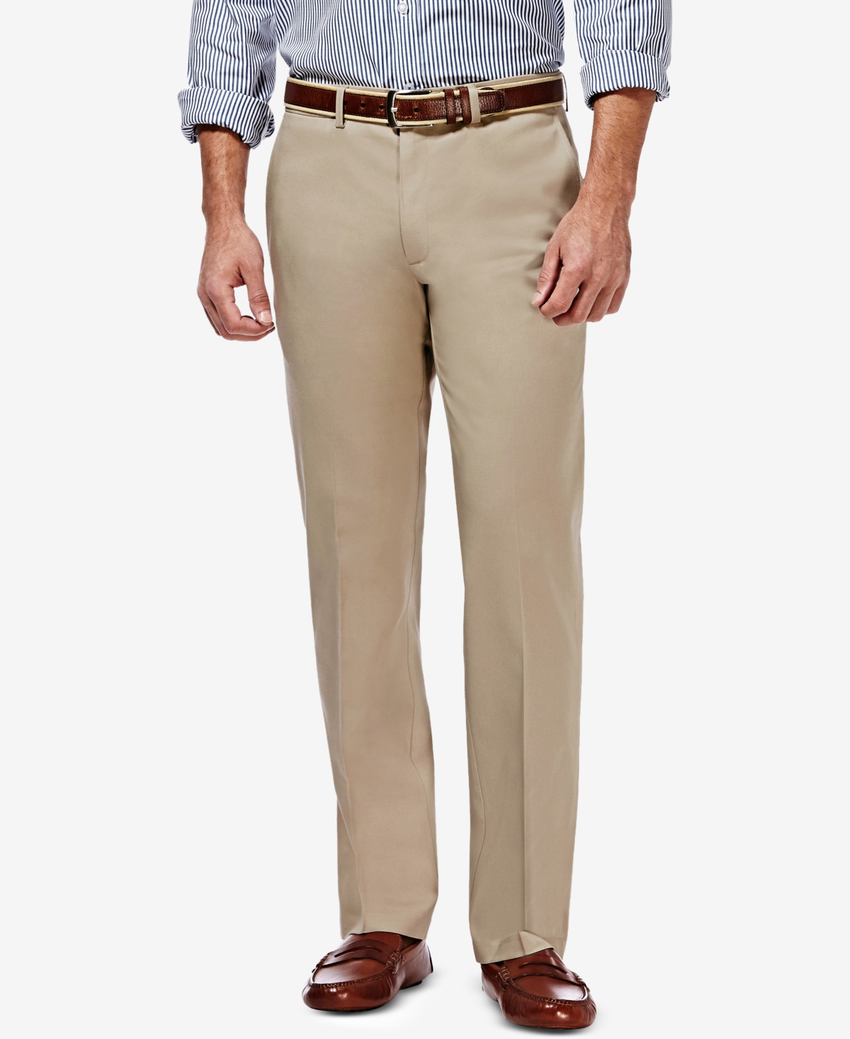 Haggar Men's Premium No IronStraight-Fit Stretch Flat-Front Pants - Khaki
