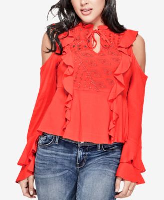 GUESS - Cold-Shoulder Ruffled Blouse