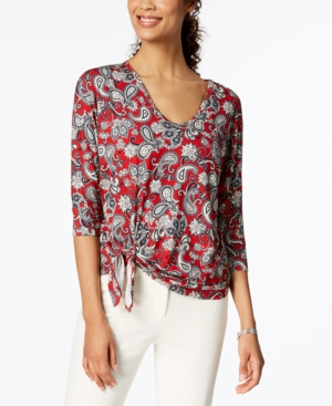KAREN KANE PRINTED TIE-HEM TOP, CREATED FOR MACY'S