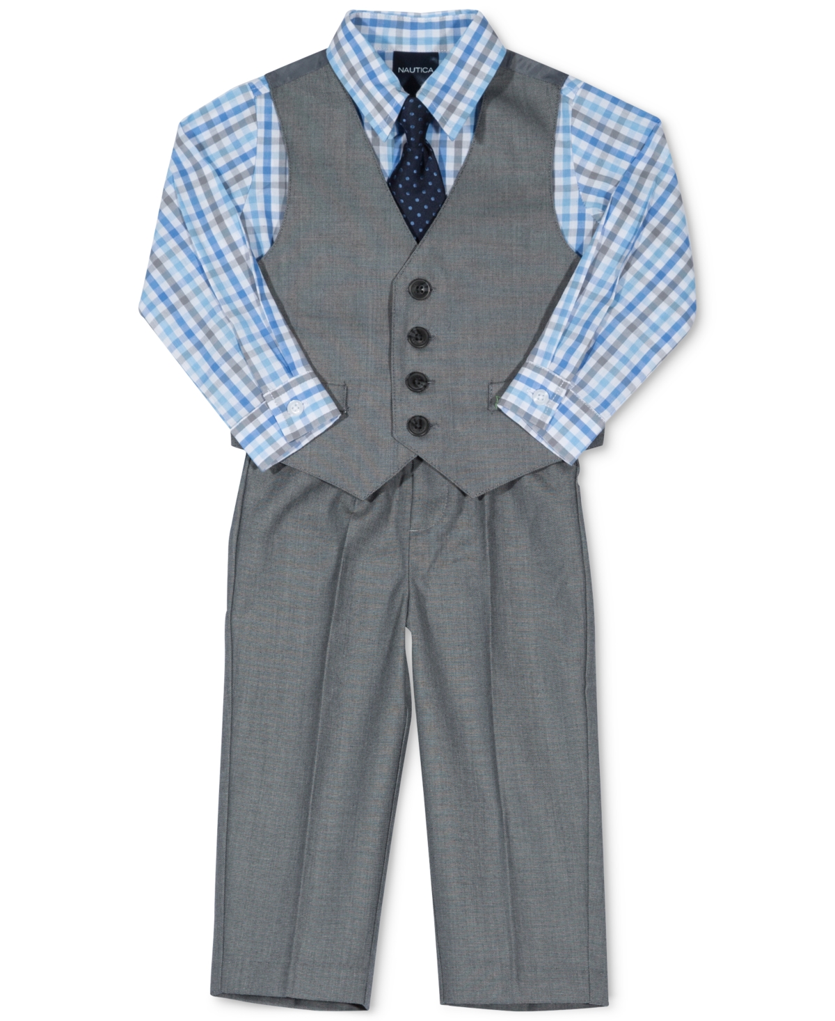 Nautica Baby Boys Sharkskin Suit Vest, Pants, Shirt and Tie, 4 Piece Set