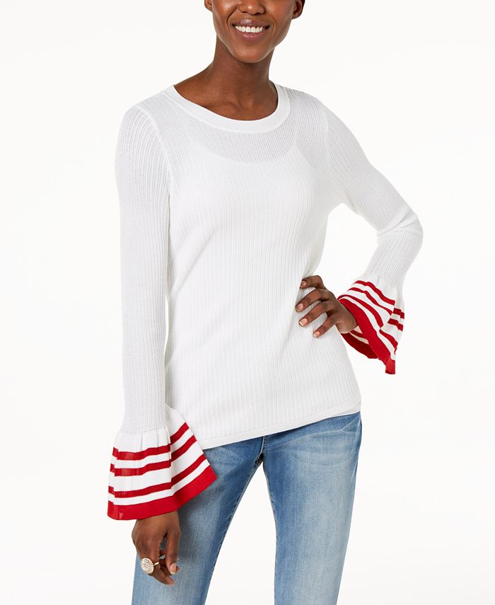 INC International Concepts Womens Striped Bell-Sleeve Sweater 