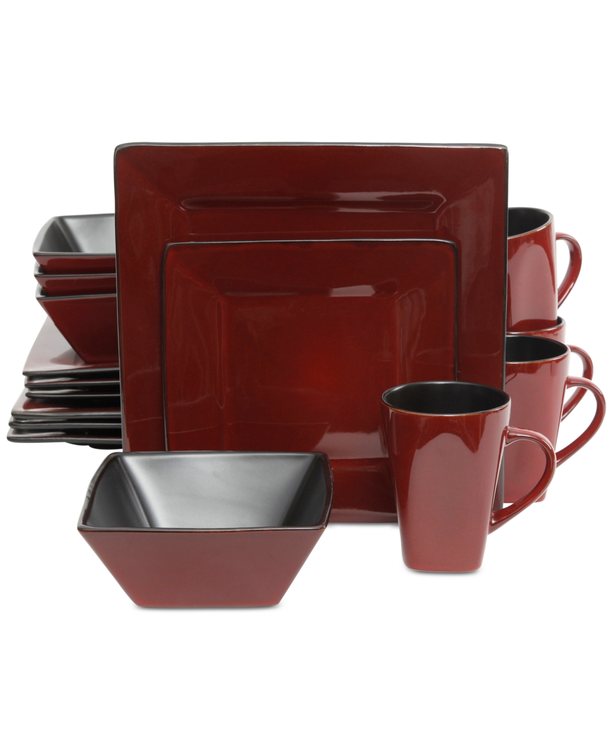 Elite Kiesling Square Red 16-Piece Dinnerware Set, Service for 4 - Red