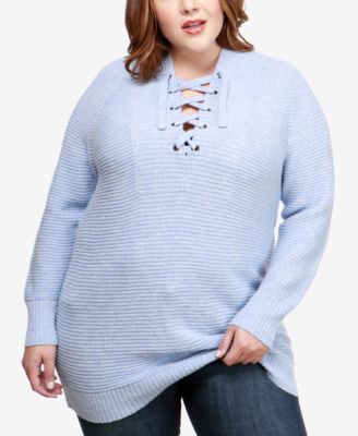 Lucky Brand - Trendy Plus Size Lace-Up Tunic Sweater