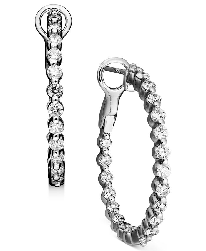 Macy's Diamond Hoop Earrings in 14k White Gold (1-1/2 ct. t.w.) - Macy's