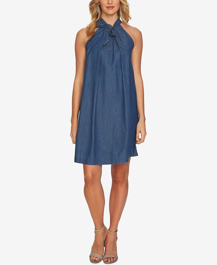 CeCe Cotton Tie Neck Denim Dress Macy s