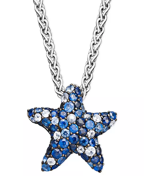 Sterling Silver Multicolor Sapphire Pave Star