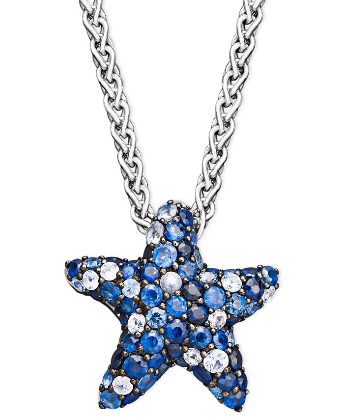EFFY Collection - Multicolor Sapphire Pave Starfish Pendant Necklace in Sterling Silver (2-3/4 ct. t.w.)