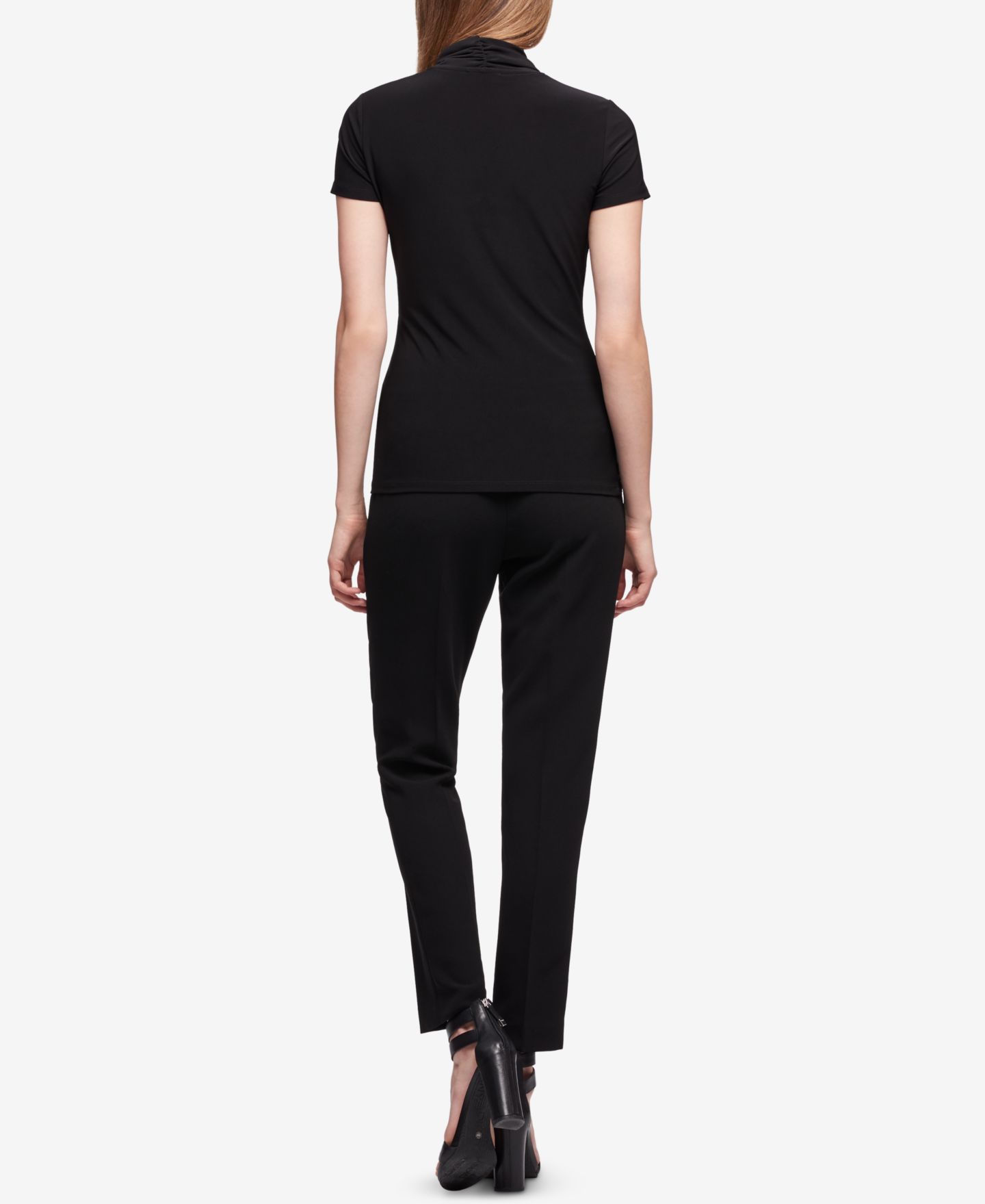 Женская блузка DKNY Petite Draped Surplice Blouse, цвет: Чёрный — фото 2