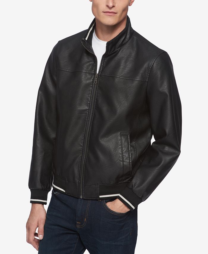 Tommy Hilfiger Men's Faux-Leather Bomber Jacket - Macy's