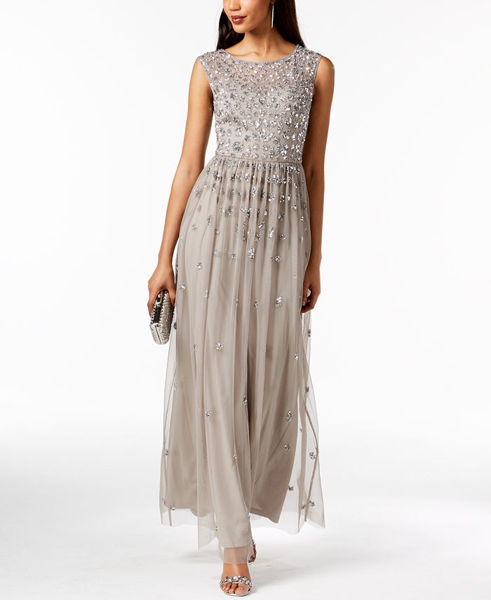 Adrianna Papell Sequined Illusion Gown - Macy's