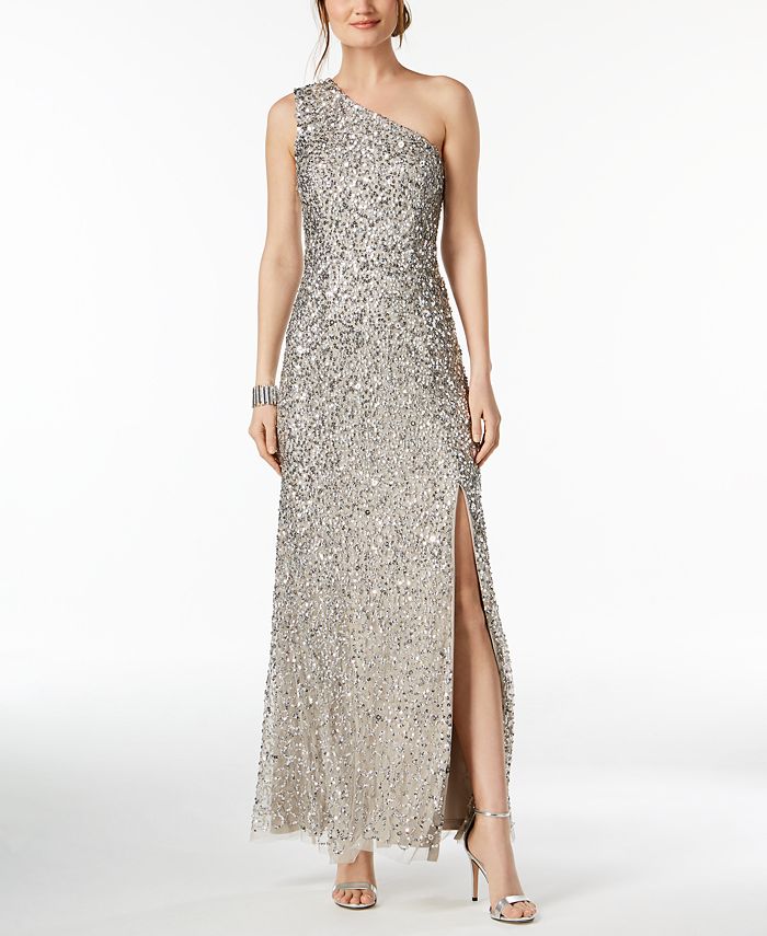 Adrianna One-Shoulder Sequined Gown