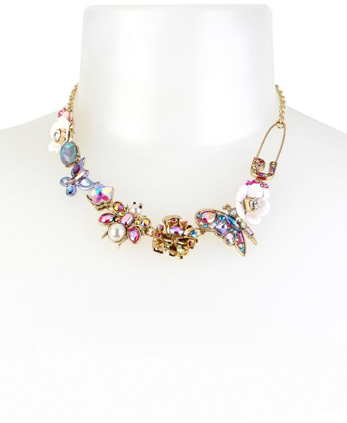 Betsey Johnson Gold-Tone Stone & Bead Insect Collar Necklace, 15-1/2 ...