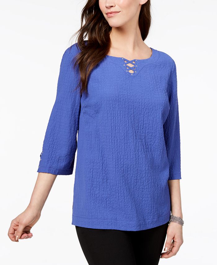 JM Collection Lattice-Trim Crinkle Top, Created for Macy's - Macy's