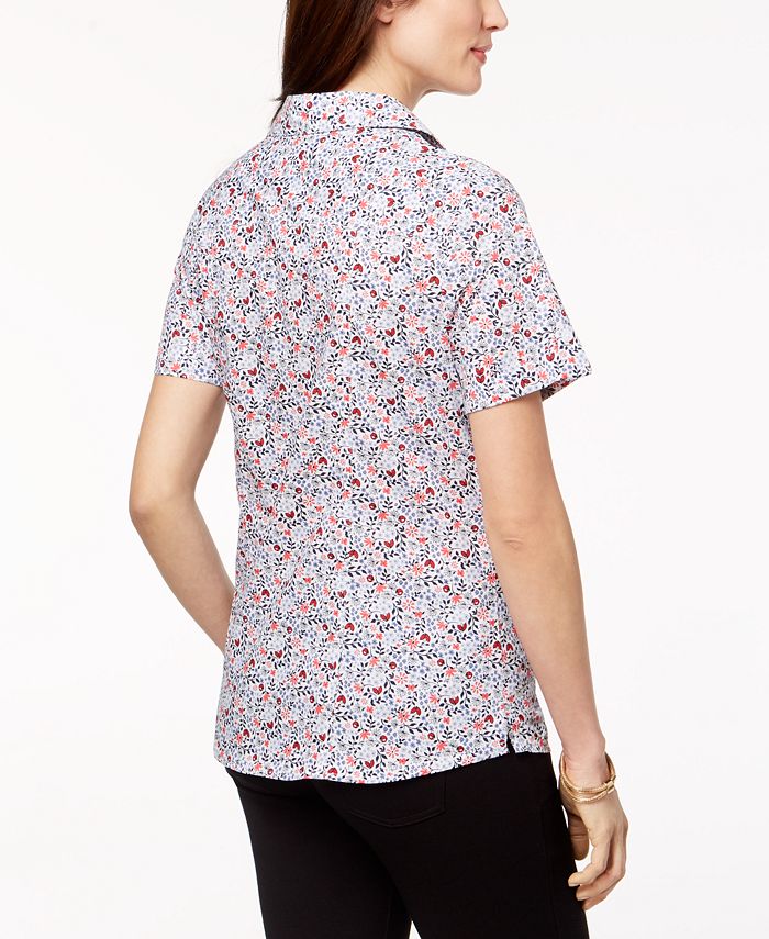 Karen Scott Petite Cotton Ladybug Floral-Print Shirt, Created for Macy ...