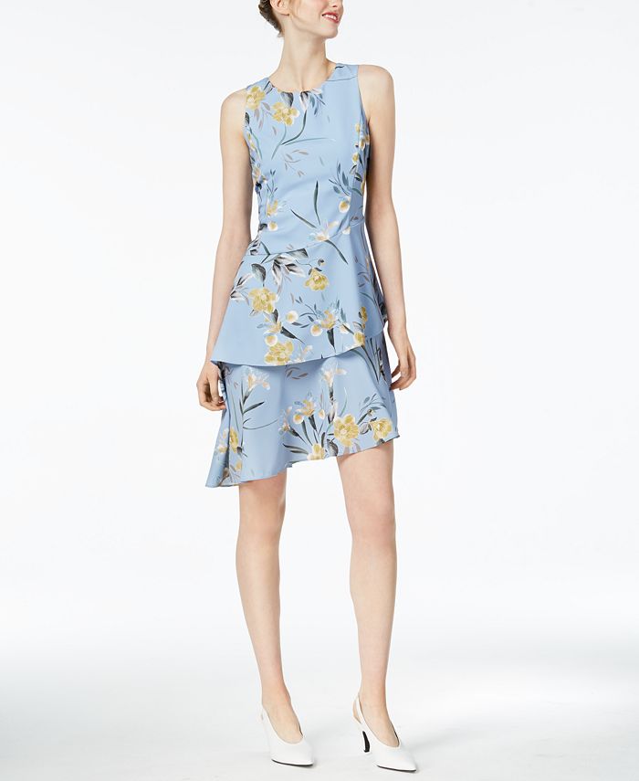 Bar III Printed Asymmetrical Ruffle Dress, Created for Macy's Macy's