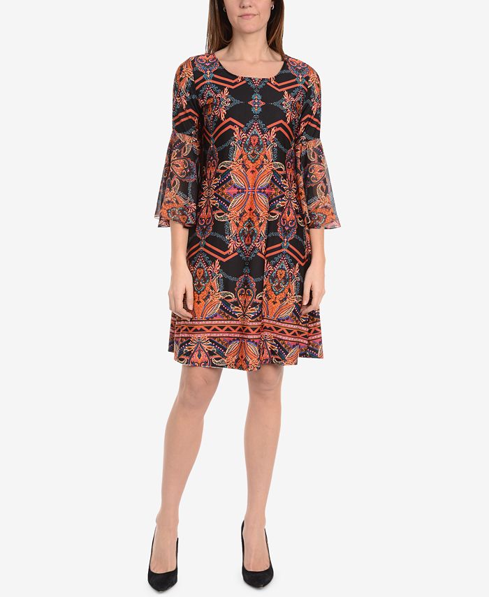 NY Collection Bell-Sleeve A-Line Dress - Macy's