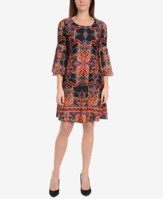 NY Collection Bell-Sleeve A-Line Dress - Macy's
