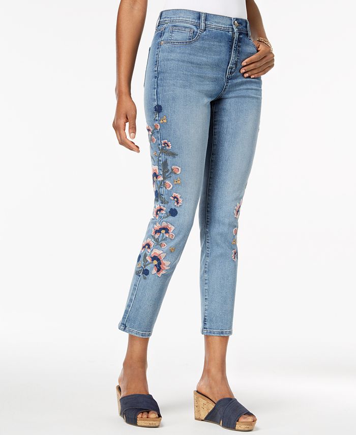 Style & Co Petite Embroidered Slim-Leg Ankle Jeans, Created for Macy's ...