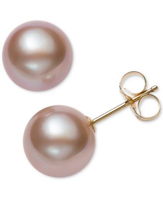 Belle de Mer Cultured Freshwater Pearl Stud 14k Yellow Gold Earrings 8mm - Pink 300$