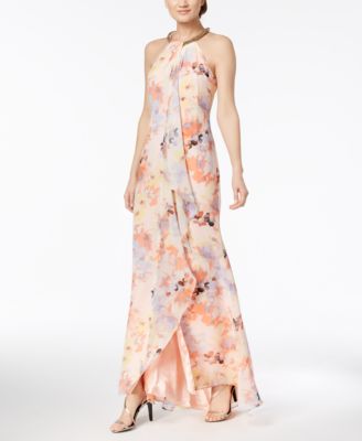 Calvin klein embellished ruffled gown on sale