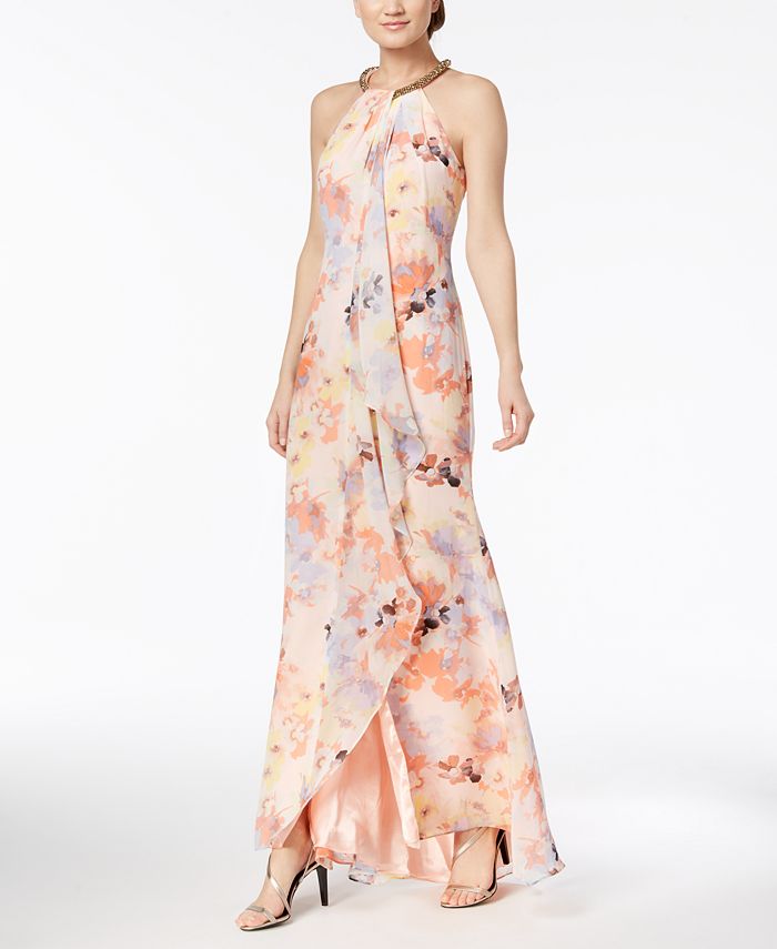 Calvin klein embellished sale ruffled gown