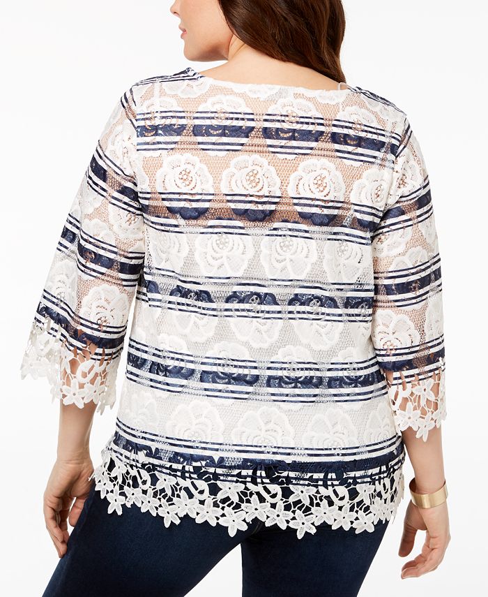 Charter Club Plus Size Striped Lace Blouse, Created for Macy's ...