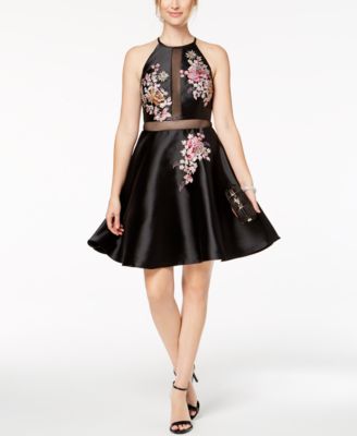 XSCAPE - Embroidered Illusion Fit & Flare Dress