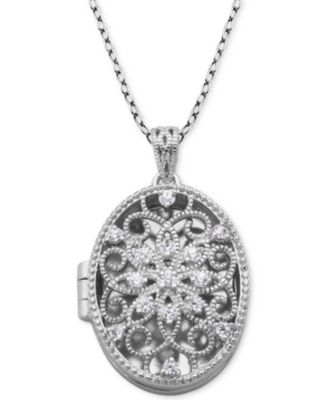 Giani Bernini Sterling Silver Necklace, Etched Oval Locket Pendant