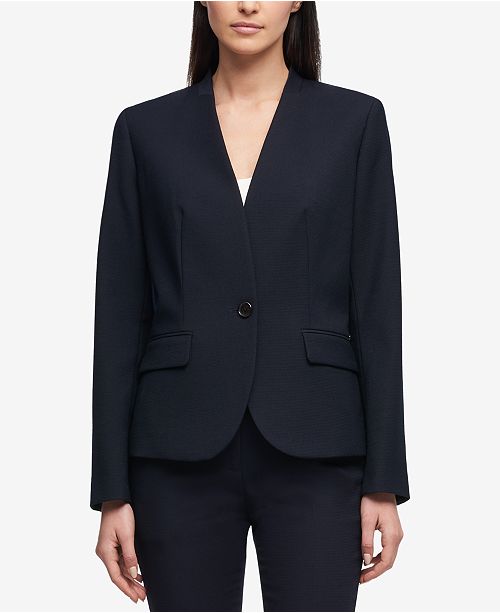 DKNY Women's Knit One Button Blazer Navy Size 2