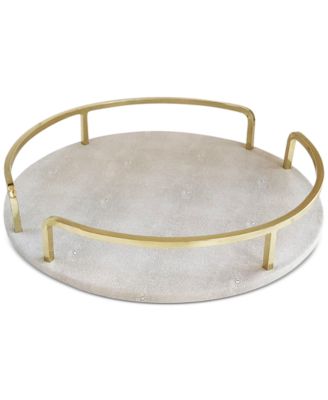 Jay Imports - Shagrin Round Tray with Rail Handles