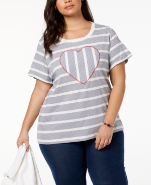 TOMMY HILFIGER PLUS SIZE STRIPED HEART TOP, CREATED FOR MACY'S